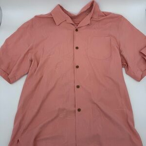 Tommy Bahama Pink Silk Camp Shirt Hawaiian Tropical Button Front Men’s L